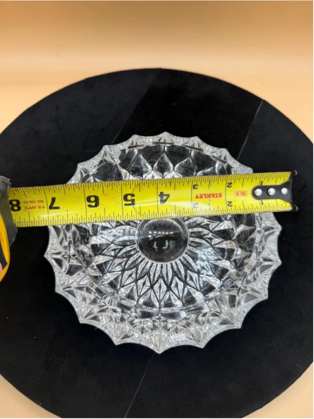 Vintage Clear Pressed Glass Serving Bowl Starburst Diamond Scalloped Rim 7.5&quo